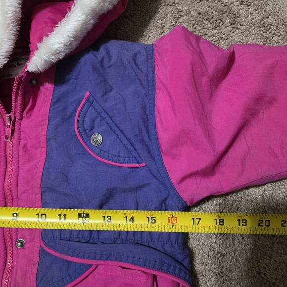 Vintage Oshkosh Bgosh Girls Winter Jacket 3T Pink Purple Ski Snow Hooded Pockets - Picture 11 of 13
